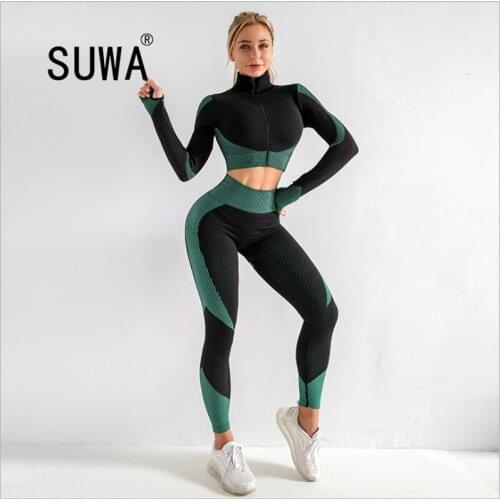 2020 Womens Clothing Set Seamless Long Sleeve High Stretch Knitted Fitness New Autumn Sports Pants Set Yoga Suit