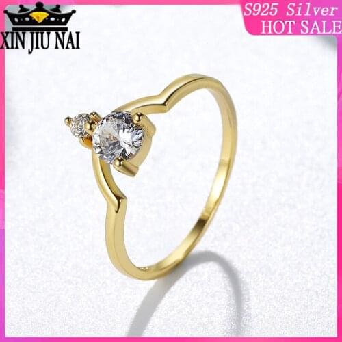 New Fashion Original 925 Sterling Silver Ring Gold Color Cubic Zirconia Crown Wedding Rings For Women personality street style