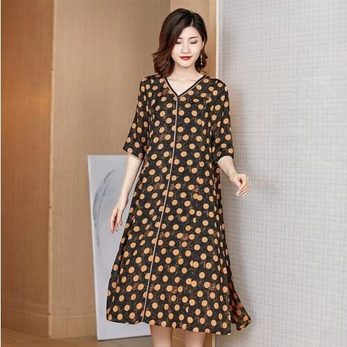 Vintage Polka Dot Dress Summer Women 2020 New Round Neck Half Sleeves Loose Casual Mid-Calf Length Dresses Female L-XL