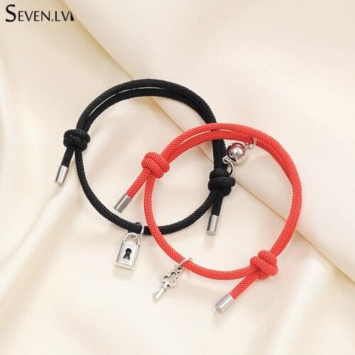 2pcs / set key lock charm jewelry magnet attract couples Bracelet Adjustable rope bracelets jewelry gift for women and men