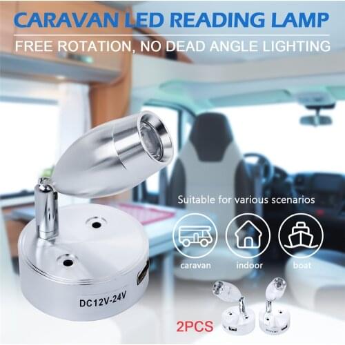 2PCS DC12V Warm White LED Interior Spot Reading Light Home Wall Lighting Camper Van Caravan Boat Touch Switch USB