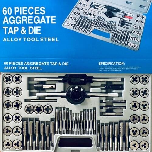 60pcs/lot Tap and Die Sets Metric and Imperial Die for Metal Working Hand Tools Aggregate Screw Tap Thread