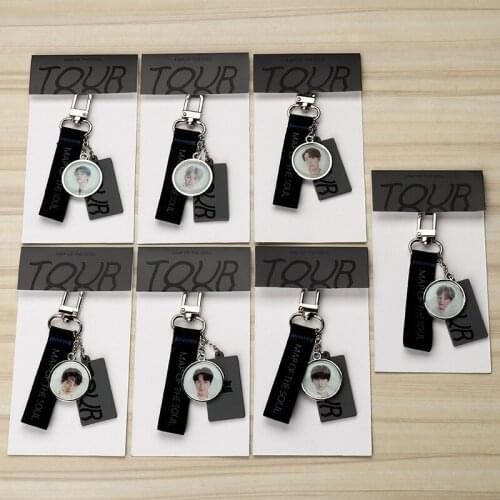 7 Pcs/lot Kpop Map of The Soul Tour Keychain Pendant JUNGKOOK SUGA RM JIMIN V JHOPE JIN Photo Metal Keyring Fan Toy