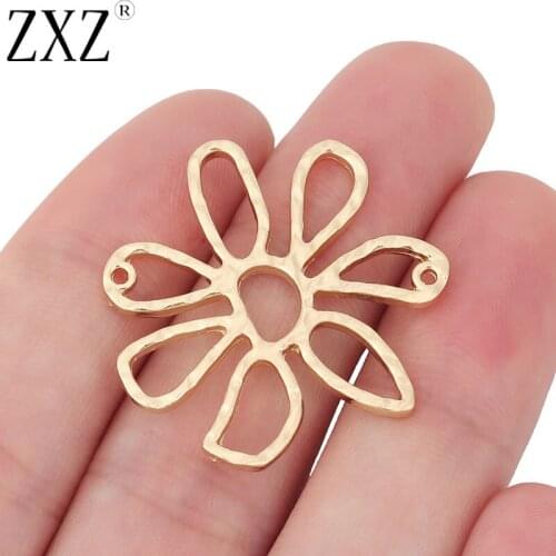 ZXZ 10pcs Gold Tone Hollow Open Flower Charms Pendants for Earring Necklace Jewelry Making Findings