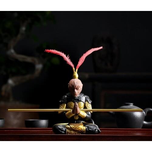 Purple Clay Monkey King Tea Pet Chinese Kungfu Tea Set Tea Ceremony Buddha Statue Lucky Feng Shui Desktop Ornaments Car Decor
