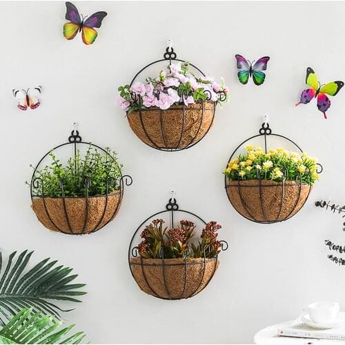 Flowerpot with Artificial Flower, Coconut Vase Hanging Basket Storage Box for Home Cafe Shops