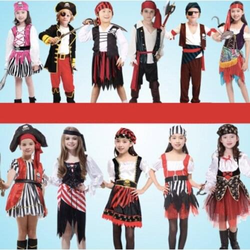 Kids Pirates of the Caribbean Clothing Set Cosplay Costume Girls Boys Halloween Masquerade Party Costume Childrens Sets SA1357