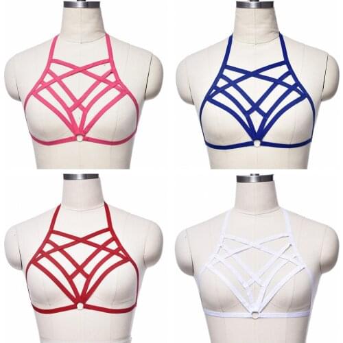 Women Multicolor Hollow Sexy Crop Top Cage Bra Bondage Harness Lingerie Rave Pastel Gothic Handmade Soft Body Harness Cage