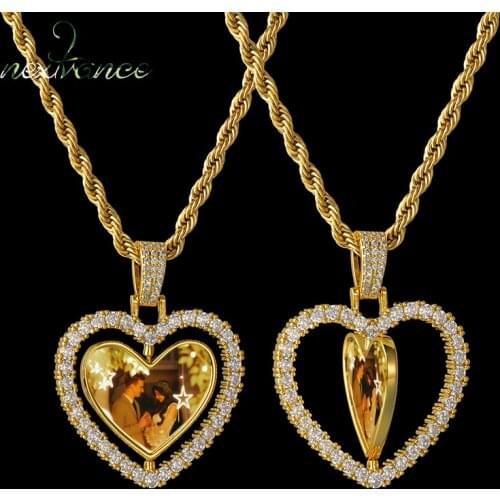 Nextvance Custom Color Photo Rotating Double-Sided Heart Pendant Necklace Twist Chain Zircon For Man Woman Anniversary Jewelry