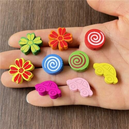 JunKang 50pcs random mixed batch of wooden colored flowers car candy spacer DIY bracelet necklace crafts connector
