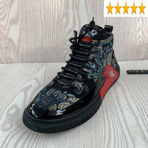 Top Men Black Hip-Hop High Lace Up Print Casual Shoes Winter Fashion Round Toe Flat Outdoor Sneakers Zapatos Hombre