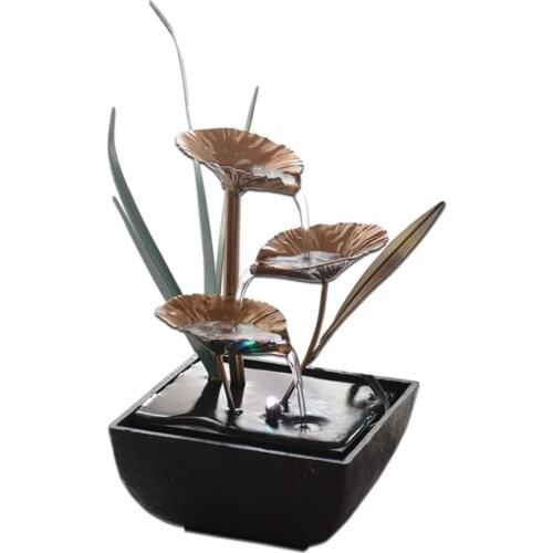 Indoor Water Fountains Chinese Feng Shui Fortune Lotus Fountain Wheel Desktop Water Fountain for Home Office Decor Crafts Gifts