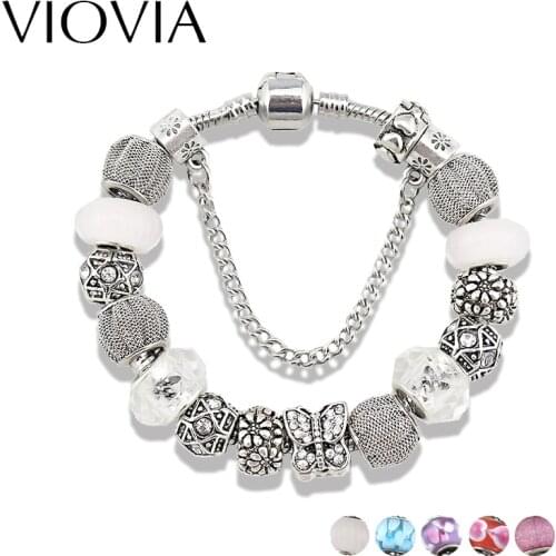 VIOVIA 2019 Hot Selling Silver Color Chain Bracelets & Bangles Butterfly Charm Fit Orginal Bracelet For Women Diy Jewelry B15287
