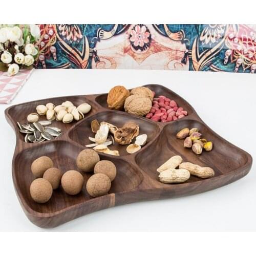 Multi Grid Storage Tray Display Plates Fish Shape Solid Wood Food Pan Plate Fruit Snack Dishes Pots Base Dinner Plate Tableware