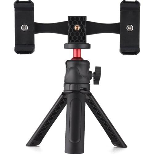 Andoer Smartphone Video Kit Phone Tripod Mount Dual Phone Holders 4 Cold Shoe Mounts+Desktop Tripod for Vlog Live Streaming