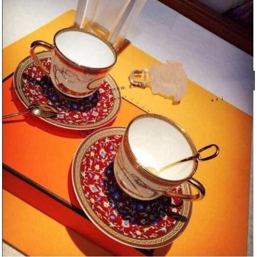 Pack of 2 sets Ceramic cup and saucers coffee drinkware with spoon