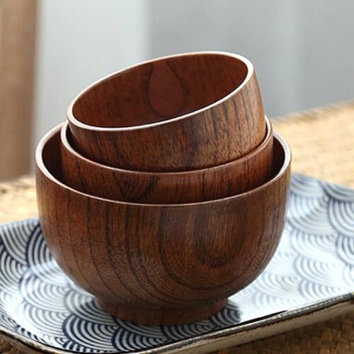 3Pcs Wooden Bowl Set Natural Wood Soup Rice Bowl Food Container Japan Large Small Kitchen Serving Bowl Tableware Wooden Utensils