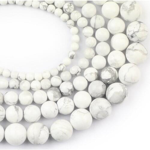 YHBZRET Natural Stone White Turquoises 4/6/8/10/12mm Round Loose Beads For Jewelry Making Fit Diy Charm Bracelet Accessories