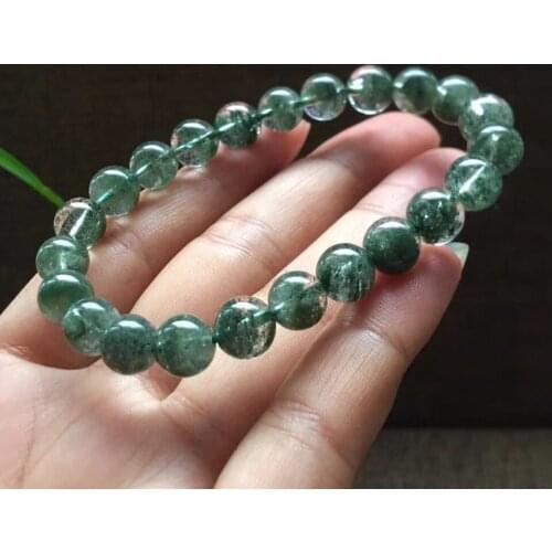 8.2mm Genuine Natural Green Phantom Quartz Bracelet Garden Women Clear Round Beads Stretch Rare AAAAAA