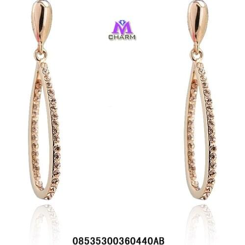 Italina Brand Original!Real Gold Plated Nickle Free Champagne Austrian Rhinestone Crystals Drop Long Jewelry Earrings For Women