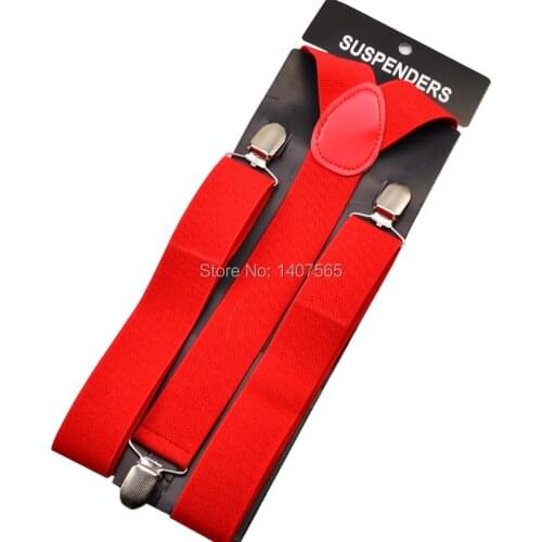 120cm Mens Suspender 3.5cm wide women Big plussize Suspenders 3 Clip-on Y-Back solid red Braces Elastic BY16