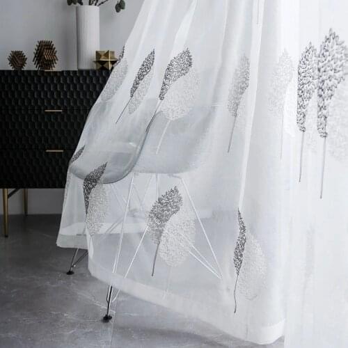 Top Embroidery Sheer Curtains for Living Room Bedroom Tulle Voile Curtains Window Drapes With Grommet top