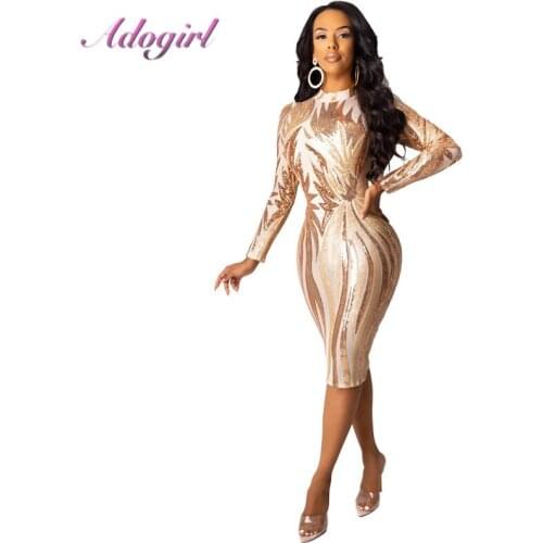 Sexy Sheer Mesh Floral Sequins Evening Party Club Midi Dress Women Antumn Elegant Long Sleeve Bodycon Dresses Vintage Vestidos