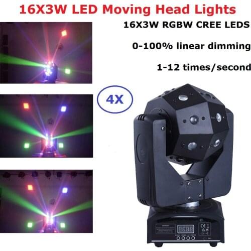 4 Unit 16X3W RGBW 4IN1 LED Wash Moving Head Light LED Stage DJ Beam Lights Super Bright Cubix Moving Head Lights DHL Shipping