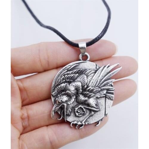 Pagan Symbol Odin Raven Necklace Nordic Mens Viking Amulet Jewelry
