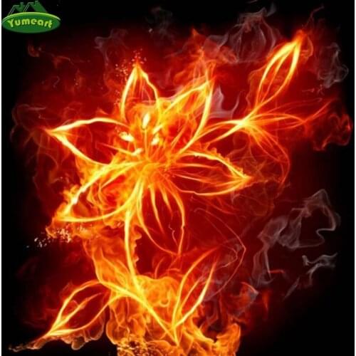 YUMEART Handmade Diamond Painting Cross Stitch Like Fire Floral Golden Needlework 5D DIY Diamond Painting Flower Home Decorative