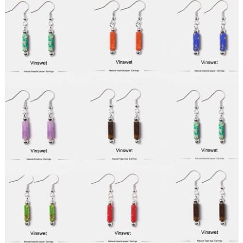 Boho Ethnic square Stone Bead Drop Earrings for Women Girl Vintage Handmade Metal Swirl Shape Drop Earring Pendientes diy gifts
