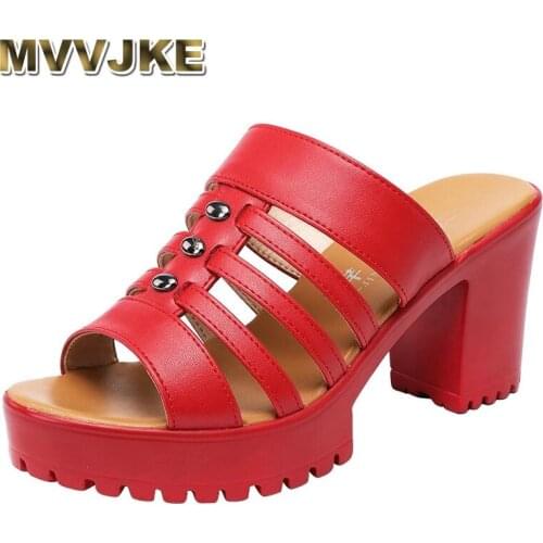 MVVJKEBig Size 32-43Block Heel Platform Slippers Women Wedding Shoes Summer2021Cutout High Heels Slippers Ladies Slippers Office
