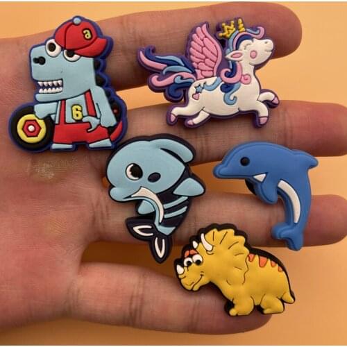 Single Sale 1 Pcs Shoe Decoration PVC Cute Marine Animals Cartoon Dinosaur Fit Croc Jibz X-Mas Party Kids Gifts 13P-6L-1