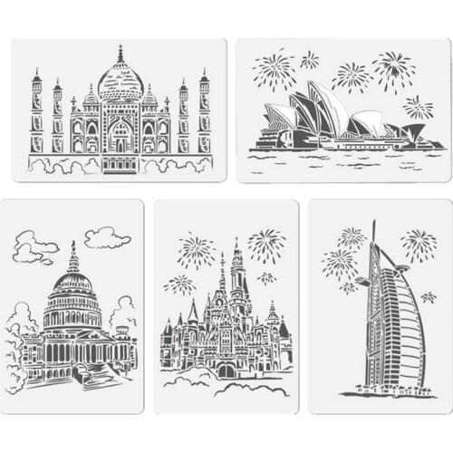 10PCS Hollow Out architectural Painting Stencils Templates for Kids Children DIY Scratching Art Craft Drawing Scrapbook Project