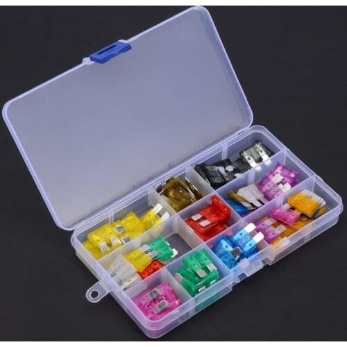 100pcs Auto Car Fuse Box 2A 3A 5A 7.5A 10A 15A 20A 25A 30A 35A Amp with Box Clip Assortment Auto Truck Car Blade Type Fuse Set