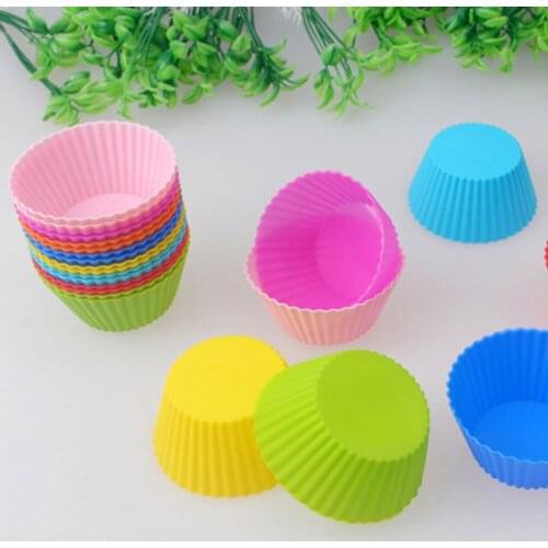 12pcs/Pack Color Random Round Soft Silicone Cake Muffin Chocolate Cupcake Liner Baking Cup Mold