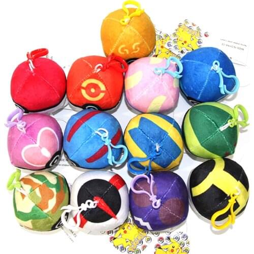 13pcs Takara Pikachu Balll Plush Doll Keychain Bag Keys Pendant Stuffed Doll Toys Tomy Pokemon Animals Ball Cute Kids Opp Bag