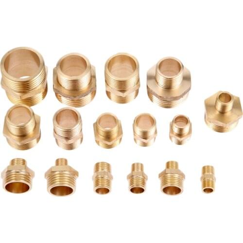 2Pcs 1/8" 1/4" 3/8" 1/2" 3/4" 1" Brass Pipe Hex Nipple Fitting Quick Adapter PT Male Thread Water Connector Air Pneumatic Pipe