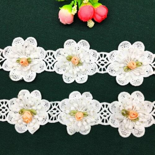 20X White 3D Cotton Rose Flower French Lace Trim Fabric Ribbon Handmade Trimmings Applique Wedding Dress Garment Sewing Craft