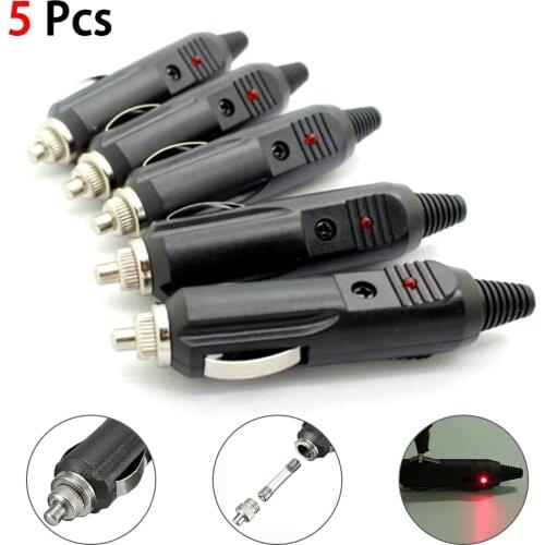 5Pcs Waterproof Plug 12V High Power Male Car Cigarette Lighter Socket Plug Connector With LED