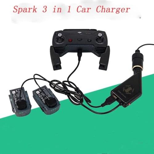 DJI Spark 3 in 1 Car Charger 2 pcs Battery Charging & 1 pcs USB Port Remote Control Charge 3 Port For DJI SPARK Accessories