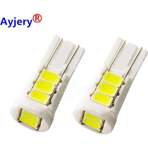 AYJERY 300pcs 12V T10 W5W 194 168 Ceramic 8 SMD 5630 LED 5730 Wedge Side License Plate Light Reading Lamp White Parking Light