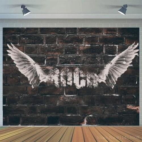 White Wing Black Brick Wall Photography Background Newborn Baby Shower Kids Birthday Portrait Room Decor Backdrops Vinyl Photo