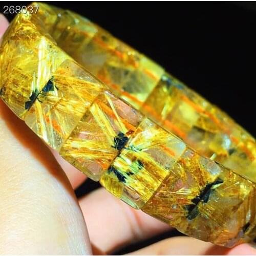 Brazil Natural Gold Rutilated Quartz Clear Rectangle Beads Bracelet 13.6x8.7x5.3mm Women Men Fashion Wealthy Genuine AAAAAA
