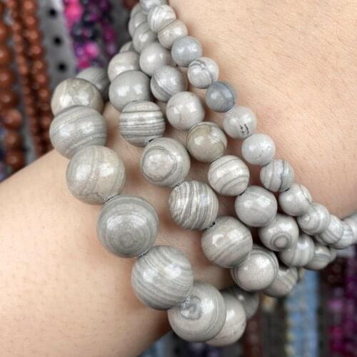 Natural Stone Gray Line Wood Jaspers Round Beads Loose Beads For Bracelets Jewelry Making Diy Handmade Accessories 6-10mm
