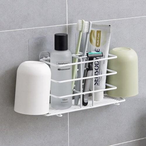 Toothbrush Holder Bathroom Accessories Punch-Free Toothpaste Rack Wrought Iron Wall-Mounted Mouthwash Cup Holder