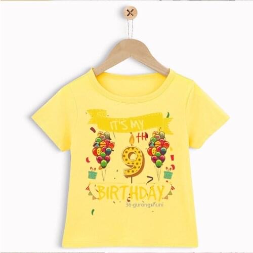 5-14 Birthday Costumes for Kids Birthday Gifts Costumes T-shirt for Boys/girls Summer Fashion Humor Yellow Coffee Powder Tops