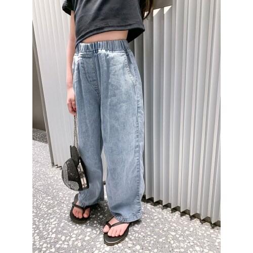 Girls Denim Pants Casual Loose Jeans Trousers 2021 Spring and Summer New Childrens Clothing Kids Solid Cowboy Pants Jeans 2-7Y