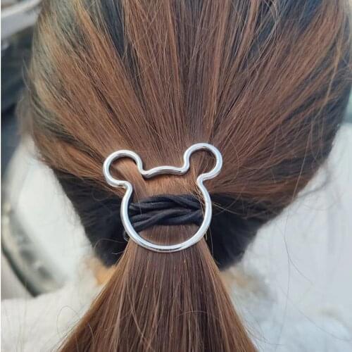 Sempli 6 Shapes High Elasticity Rubber Band Silver Color Mickey Cat Heart Star Ring Classic Simple Women Hair Band Kid Children