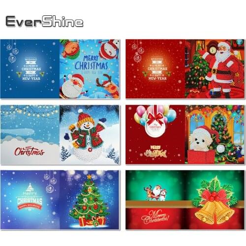 EverShine Diamond Painting Christmas Cards Diamond Embroidery Santa Claus Postcards Diamond Mosaic Handmade Holiday Gift